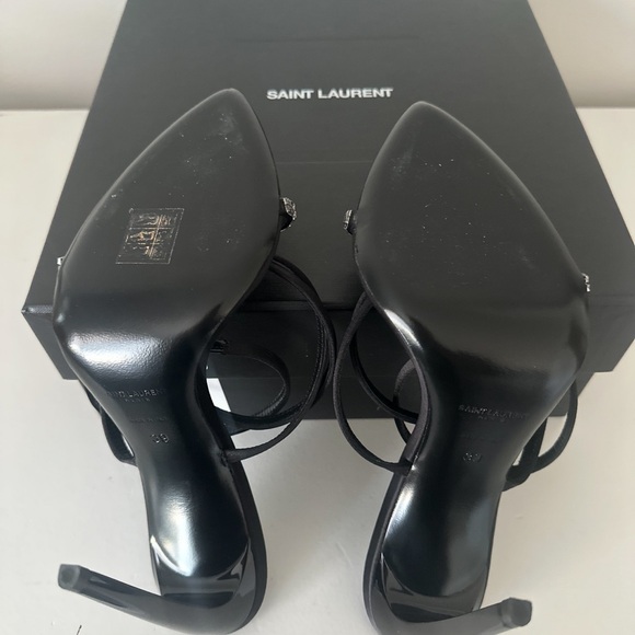 Saint Laurent Black Satin Gloria Embellished Heeled Sandals 39 - Picture 6 of 7